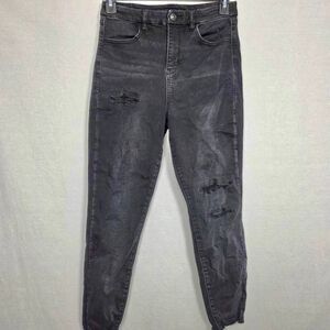 American Eagle Black Distressed Next Level Jeans 10 Short